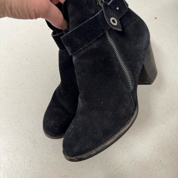 Paul Green Black Suede Stacked Heel Ankle Boots Womens 6.5 Leather Classic Fall - Picture 4 of 12